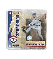 Front view of the packaged Alex Rodriguez figure in grey Texas Rangers uniform inside original blister pack and cardboard backing.