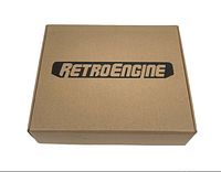 Closed cardboard box with RetroEngine logo printed on top