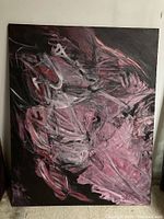 Full view of the large abstract painting on canvas showing the overall composition and color scheme.
