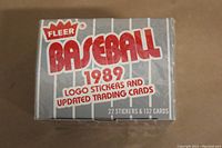 Factory sealed box of Fleer 1989 Baseball Update Set showing front label with contents and branding.