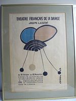 Full view of framed poster with abstract shapes and French text.