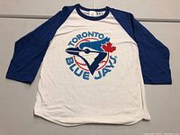 Full front view of Toronto Blue Jays vintage T-shirt showing color and logo details