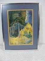 Full image of framed Emily Carr reproduction print showing forest scene.