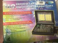 Colorful box cover showing 140 projects for the electronic lab kit for young scientists.