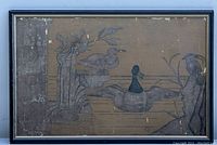 Front view of framed artwork depicting ducks and natural elements in a Japanese style.