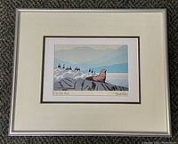 Full view of framed print "The Old Bull" by Roy Henry Vickers with silver frame and white matting, showing the full artwork centered.