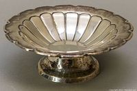 Front perspective view showing pedestal base and fluted bowl