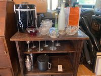 Image showing overall lot on wooden shelf with ice bucket, glassware and barware items