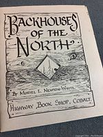 Cover page of 'Backhouses of the North' by Muriel E. Newton-White showing artistic wood plank background and bookshop publisher detail.