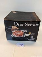 Original box with Duo-Server branding and image of the serving dish with glass liners and serving food
