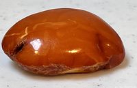 Close-up of the polished amber chunk showing color and surface texture.