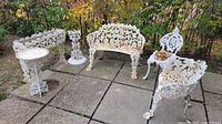 Overview of all six pieces arranged on patio