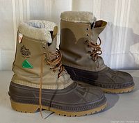 Pair of Baffin winter steel toe safety boots with thick fleece lining and CSA safety certification patch on the side, showing overall condition and appearance.