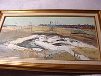 Full front view of framed oil on board landscape painting signed Ditchburn.