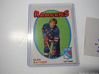 Front of the Glen Sather 1979 Topps hockey card showing player image and team name.