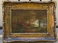Full view of oil painting in ornate gilt wood frame