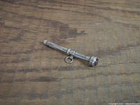 Antique sterling silver pencil showing full length and lanyard loop on wooden surface.