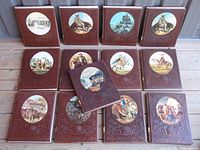 Twelve vintage Time Life Old West series books displayed with embossed brown covers and color illustrated oval vignettes.