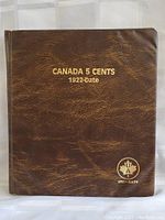 Front cover of brown UNI-SAFE binder labeled 'Canada 5 Cents 1922-Date'