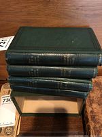 Four green hardcover volumes stacked, spines showing title and author Robert Browning.