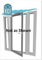 Graphic showing FCI Windows triple-panel door with logo and placeholder 'Not as Shown'