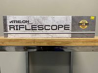 Original Athlon Optics Argos BTR riflescope box on shelf