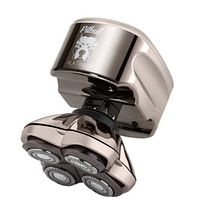 Close-up of Pitbull Shaver Platinum Pro with metallic finish and four rotary heads.