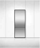 Front view of closed refrigerator showing stainless steel finish on two-door unit