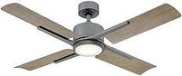 Four-blade 56" ceiling fan with integrated LED light, gunmetal motor housing, wood-finish blades