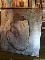 Full front view of the painted board showing the seated nude figure and signature