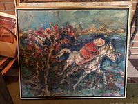 Full view of the framed oil painting showing the composition and frame style