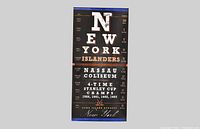 11x17 poster with statistics and names of New York Islanders hockey greats including references to Stanley Cup wins and Nassau Coliseum