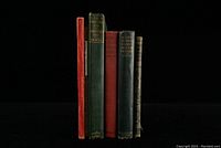 Five vintage children’s books including Raggedy Anne, A.A. Milne, and Sunny Bunny Rabbit arranged in a row, showing spines and partial front covers on dark background.