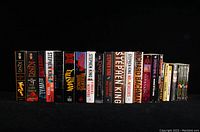 Photo of the entire lot of 26 books arranged in a row showing the spines to identify titles.