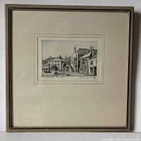Framed original etching artwork showing the entire framed piece including matting and frame