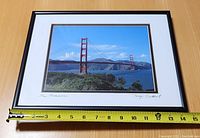 Framed photo showing the entire photo and frame with measuring tape indicating size approximately 14.5 inches wide