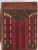 Front cover of 1912 “Canada” volume showing red cloth, gilt and green embossed decoration.