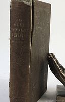 View of book spine showing dark textured cloth cover with faded gold stamped title and visible wear on edges and spine ends.
