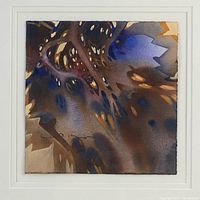 Close-up image of the signed abstract watercolour artwork showing the brushwork and color application.