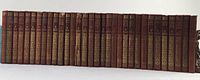 Front view of all 32 volumes upright in a single row
