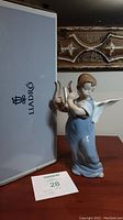 Photo showing the angel figurine next to the original Lladro box with logo visible
