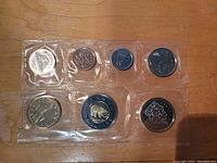 Front side of 2006 Canadian uncirculated coin set in sealed plastic packaging, showing seven coins including the $2 toonie with polar bear design.