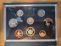 Top view of the coin proof set showing reverse sides with national symbols and denominations
