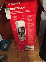 Original red Honeywell QuietClean air purifier box showing model and features