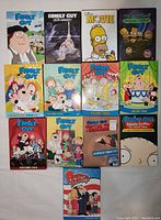 Front-facing arrangement of all DVDs showing cover art and titles.