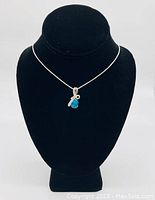 Necklace displayed on black bust showing pendant and chain.