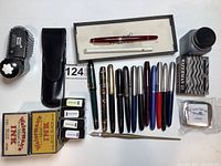 overview of all pens, ink bottles, ink boxes and accessories