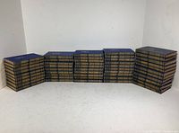 Full set of volumes displayed in a single row showing the blue covers and gold embossed spines.