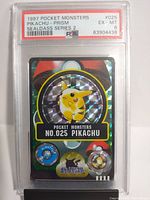 Front view of the 1997 Pocket Monsters Pikachu prism card in PSA graded slab showing grade 6 condition and barcode.