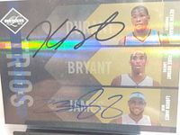 Front view of card showing two on-card signatures and three player images